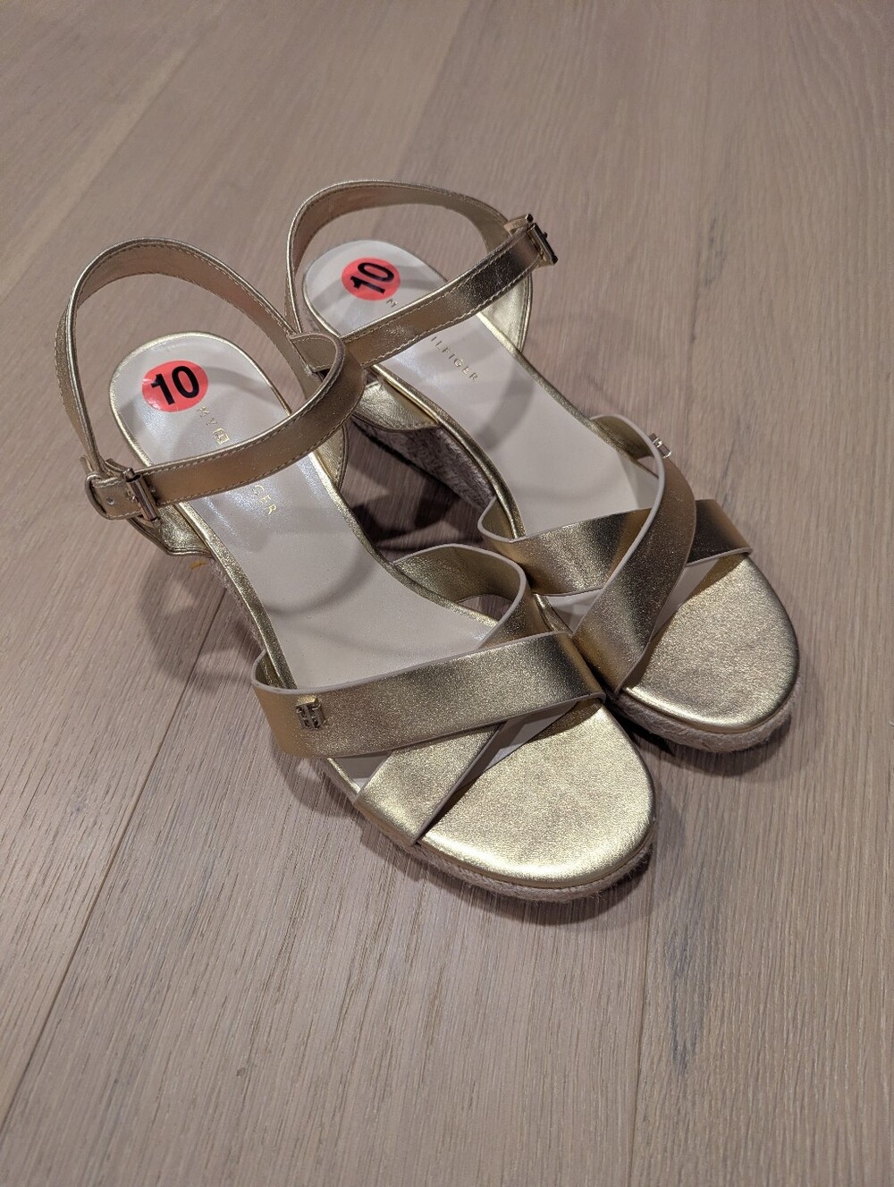 Metallic Gold Crisscross Ankle-Strap Sandals